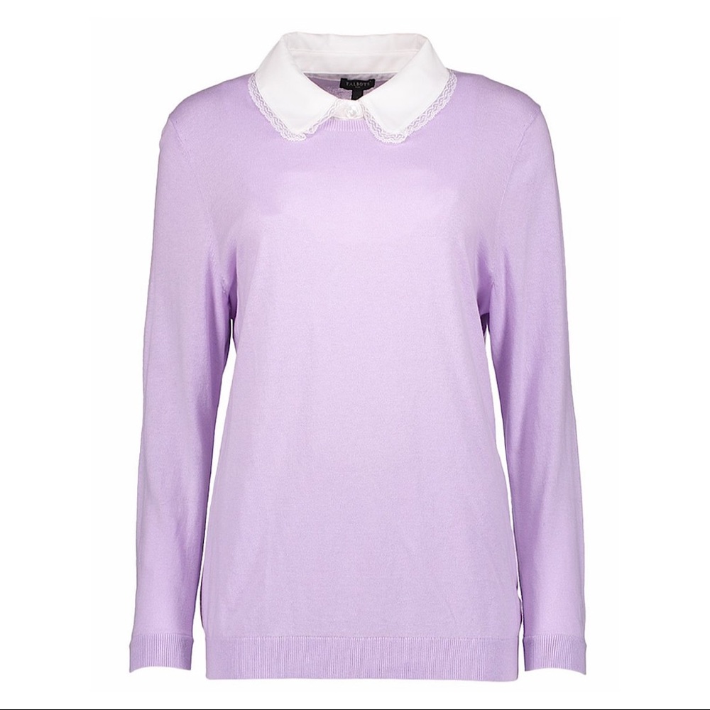 Talbots Lavender and White Lace Collar Layered Sweater